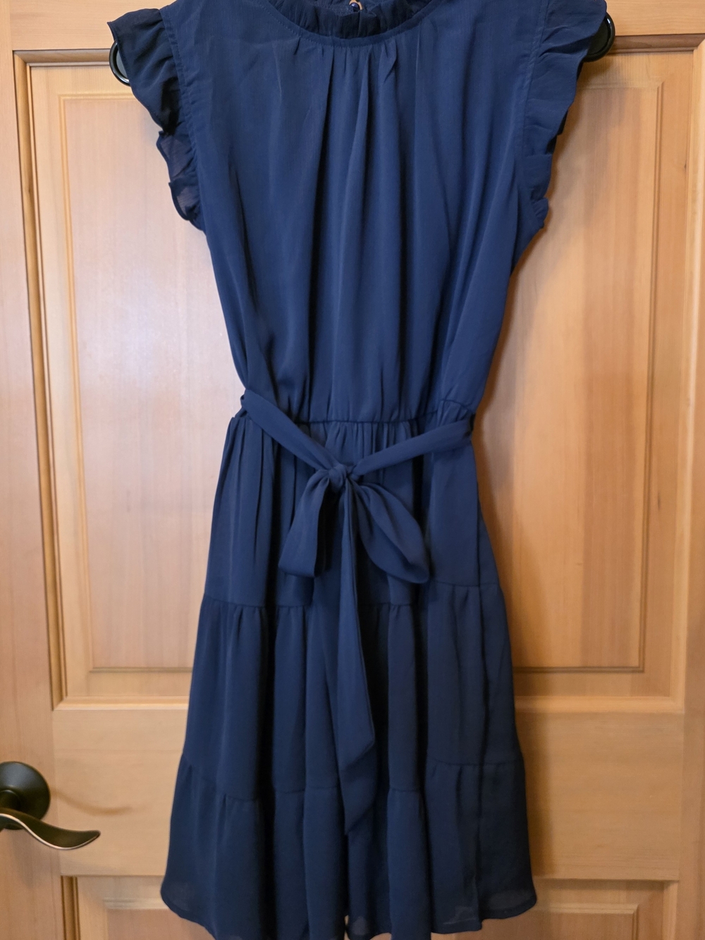 Girl's Classic Navy Tie-Waist Ruffle Sleeve Dress